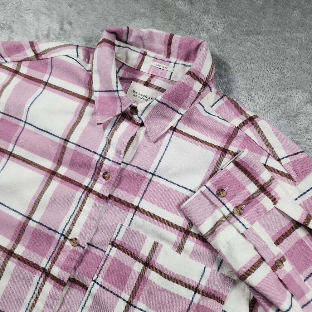 Abercrombie & Fitch Shirt Womens M Pink Plaid Flannel Button Up Long Sleeve
